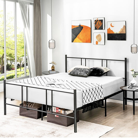 Full/Queen Size Platform Bed Frame with High Headboard-Full Size, Black - Gallery Canada