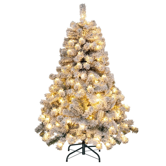 4.5 Feet Pre-Lit Premium Snow Flocked Christmas Tree with 150 Lights, Multicolor Christmas Tree Multicolor at Gallery Canada