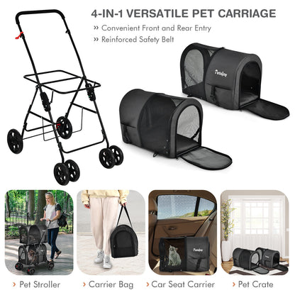 4-in-1 Double Pet Stroller with Detachable Carrier and Travel Carriage, Black Dog Supplies at Gallery Canada