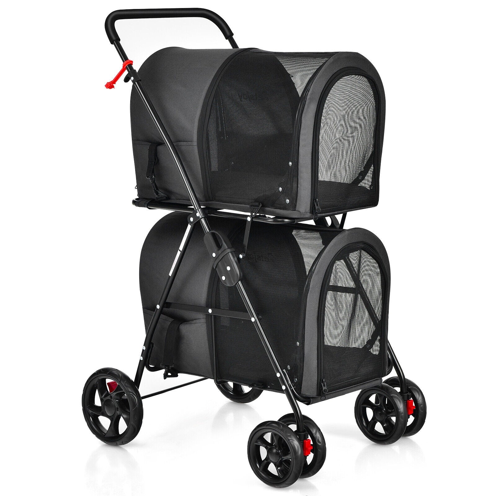 4-in-1 Double Pet Stroller with Detachable Carrier and Travel Carriage, Black Dog Supplies at Gallery Canada