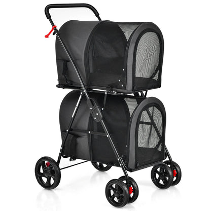 4-in-1 Double Pet Stroller with Detachable Carrier and Travel Carriage, Black Dog Supplies at Gallery Canada