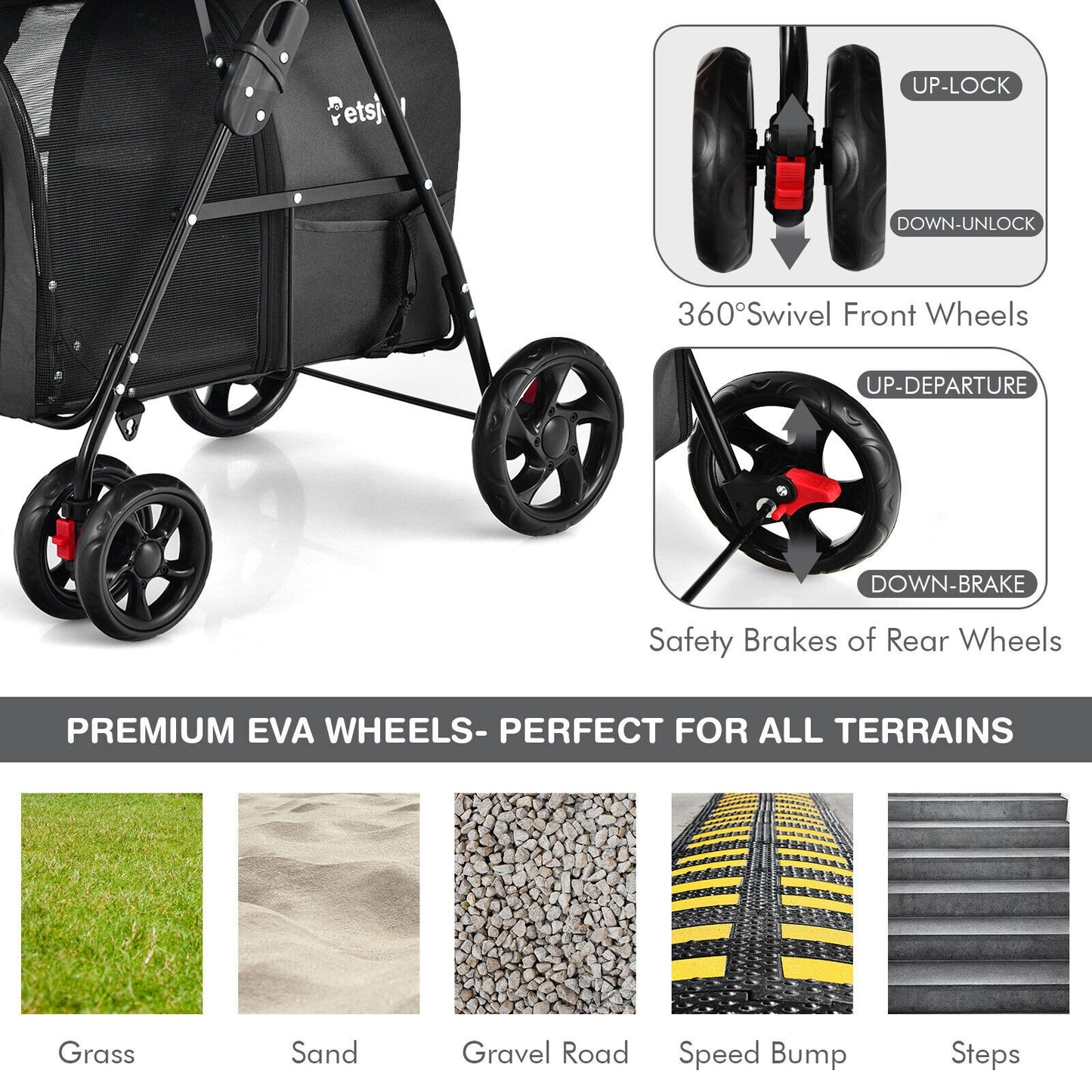 4-in-1 Double Pet Stroller with Detachable Carrier and Travel Carriage, Black Dog Supplies at Gallery Canada