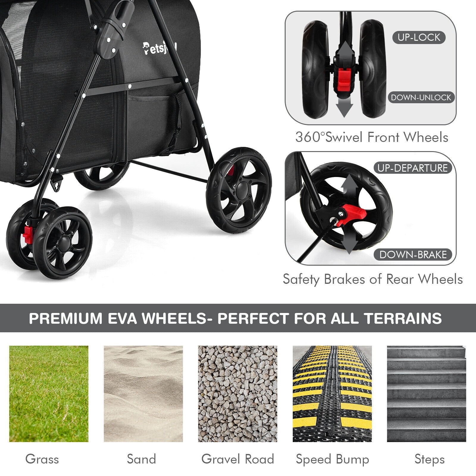 4-in-1 Double Pet Stroller with Detachable Carrier and Travel Carriage, Black - Gallery Canada