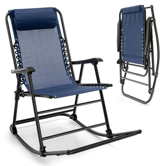 Outdoor Patio Camping Lightweight Folding Rocking Chair with Footrest , Blue - Gallery Canada