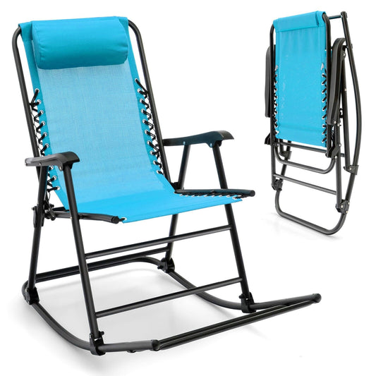 Outdoor Patio Camping Lightweight Folding Rocking Chair with Footrest , Navy - Gallery Canada