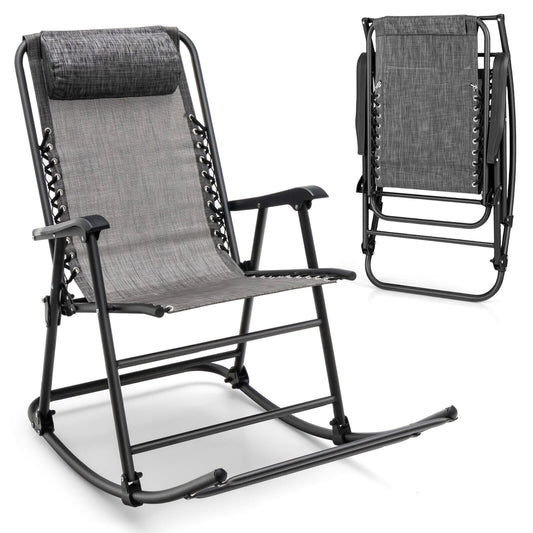 Outdoor Patio Camping Lightweight Folding Rocking Chair with Footrest , Gray - Gallery Canada