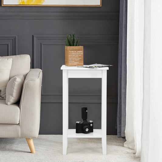 2-Tier Nightstand End Side Wooden Legs Table for Bedroom, White Nightstands White at Gallery Canada