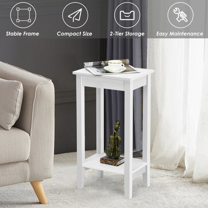 2-Tier Nightstand End Side Wooden Legs Table for Bedroom, White Nightstands at Gallery Canada