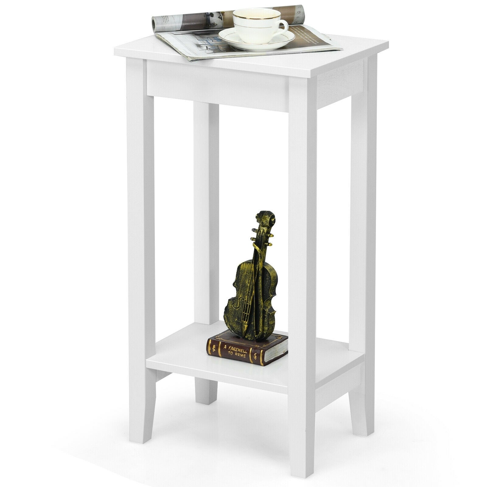 2-Tier Nightstand End Side Wooden Legs Table for Bedroom, White Nightstands at Gallery Canada