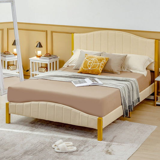 Full/Queen Size Upholstered Bed Frame with Quilted Headboard-Full Size, Beige - Gallery Canada
