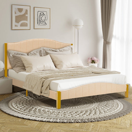 Full/Queen Size Upholstered Bed Frame with Quilted Headboard-Queen Size, Beige - Gallery Canada