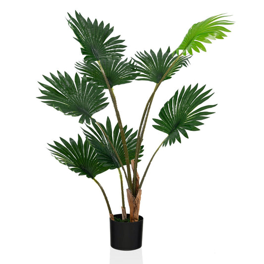 4 Feet Artificial Fan Palm Tree with Cement Pot, Green - Gallery Canada