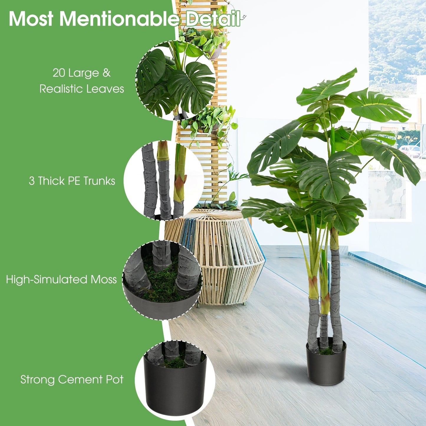4 Feet Artificial Tree Artificial Monstera Palm Tree Fake Plant, Green - Gallery Canada