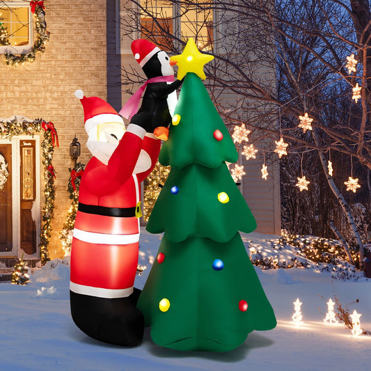 6 Feet Inflatable Christmas Tree and Santa Claus with LED and Air Blower, Multicolor - Gallery Canada