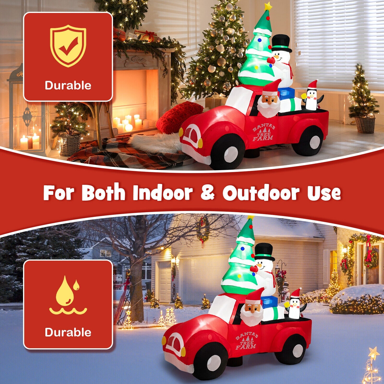 8 Feet Wide Inflatable Santa Claus Driving Car, LED, Air Blower, Multicolor Christmas Inflatables at Gallery Canada