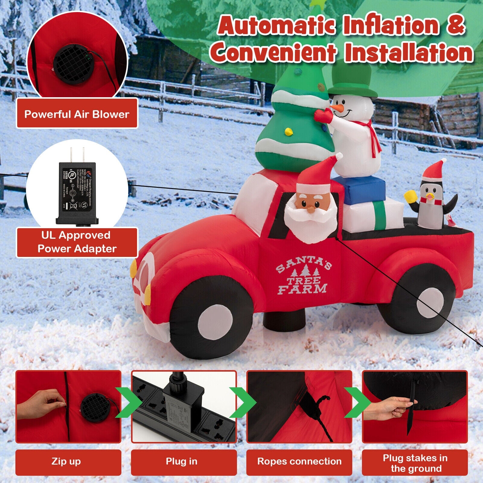 8 Feet Wide Inflatable Santa Claus Driving Car, LED, Air Blower, Multicolor Christmas Inflatables at Gallery Canada