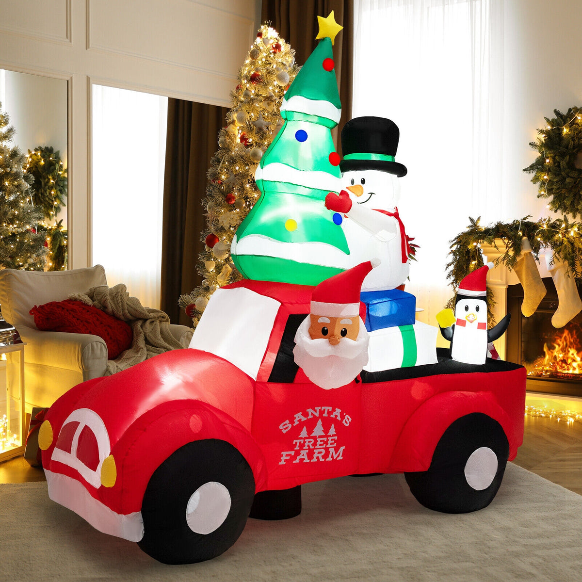 8 Feet Wide Inflatable Santa Claus Driving Car, LED, Air Blower, Multicolor Christmas Inflatables at Gallery Canada