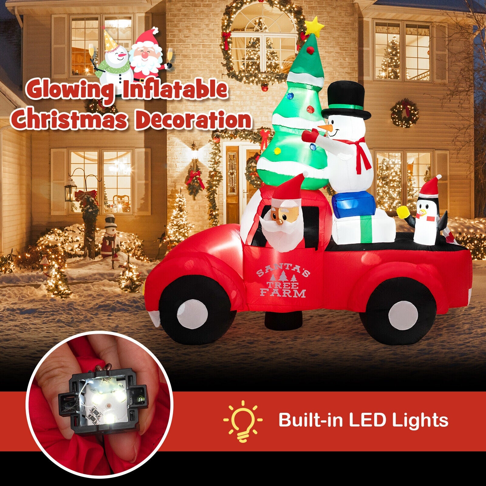 8 Feet Wide Inflatable Santa Claus Driving Car, LED, Air Blower, Multicolor Christmas Inflatables at Gallery Canada