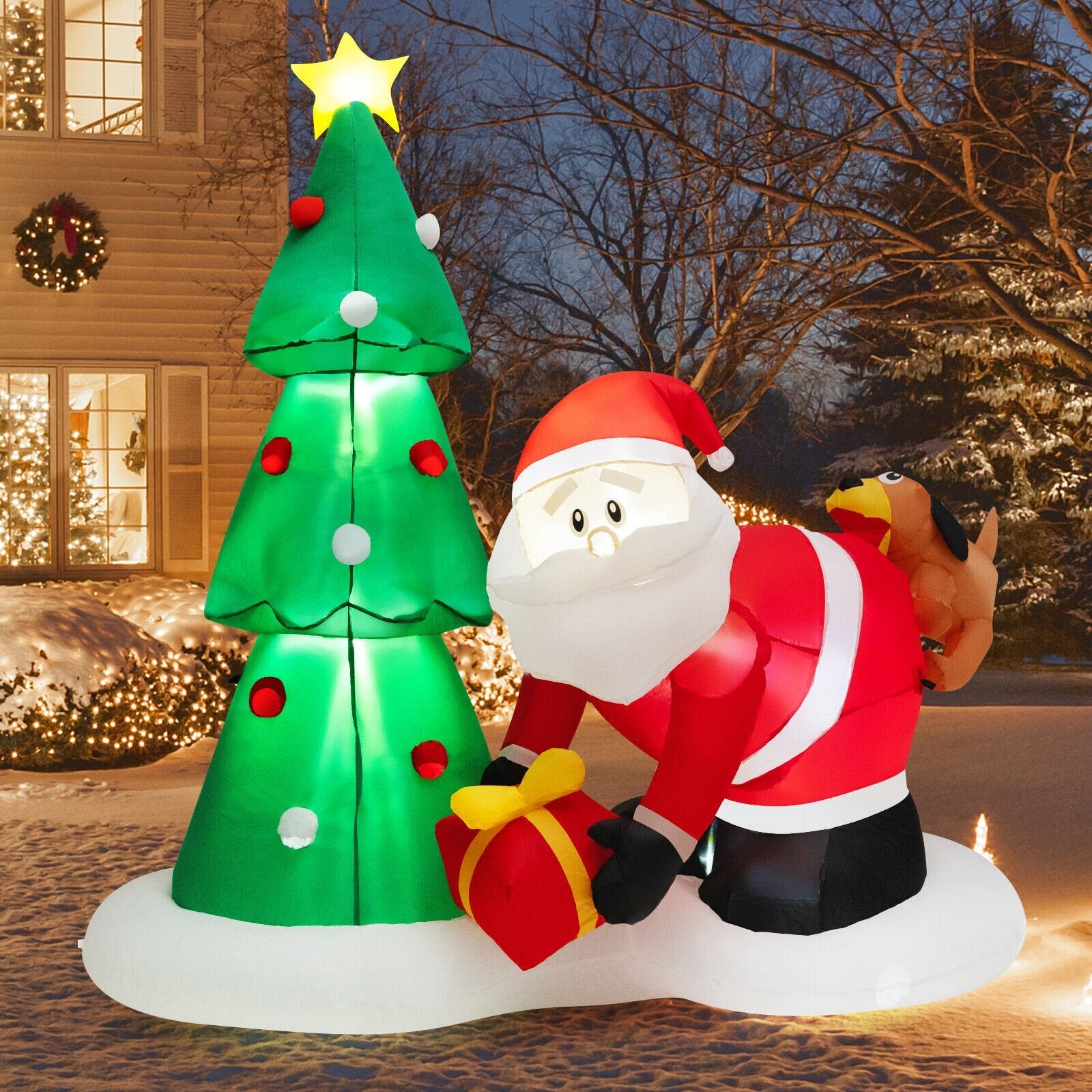 7 Feet Blowup Christmas Tree with Santa Claus Chased by Dog, Multicolor - Gallery Canada