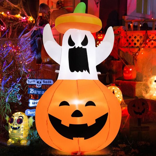 Inflatable Halloween Ghost Decoration with Hat and Pumpkin Lantern, Multicolor - Gallery Canada