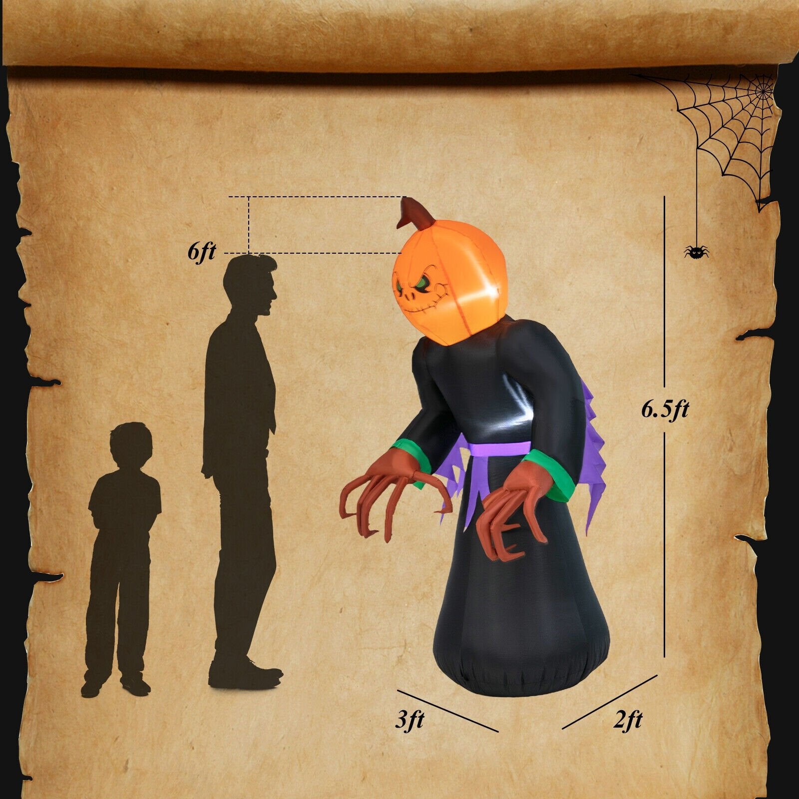 6.5 Feet Inflatable Halloween Warlock with Pumpkin Head Blow-up Pumpkin Reaper, Multicolor - Gallery Canada