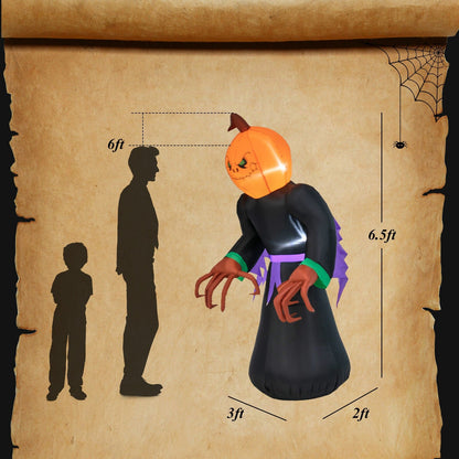 6.5 Feet Inflatable Halloween Warlock with Pumpkin Head Blow-up Pumpkin Reaper, Multicolor - Gallery Canada