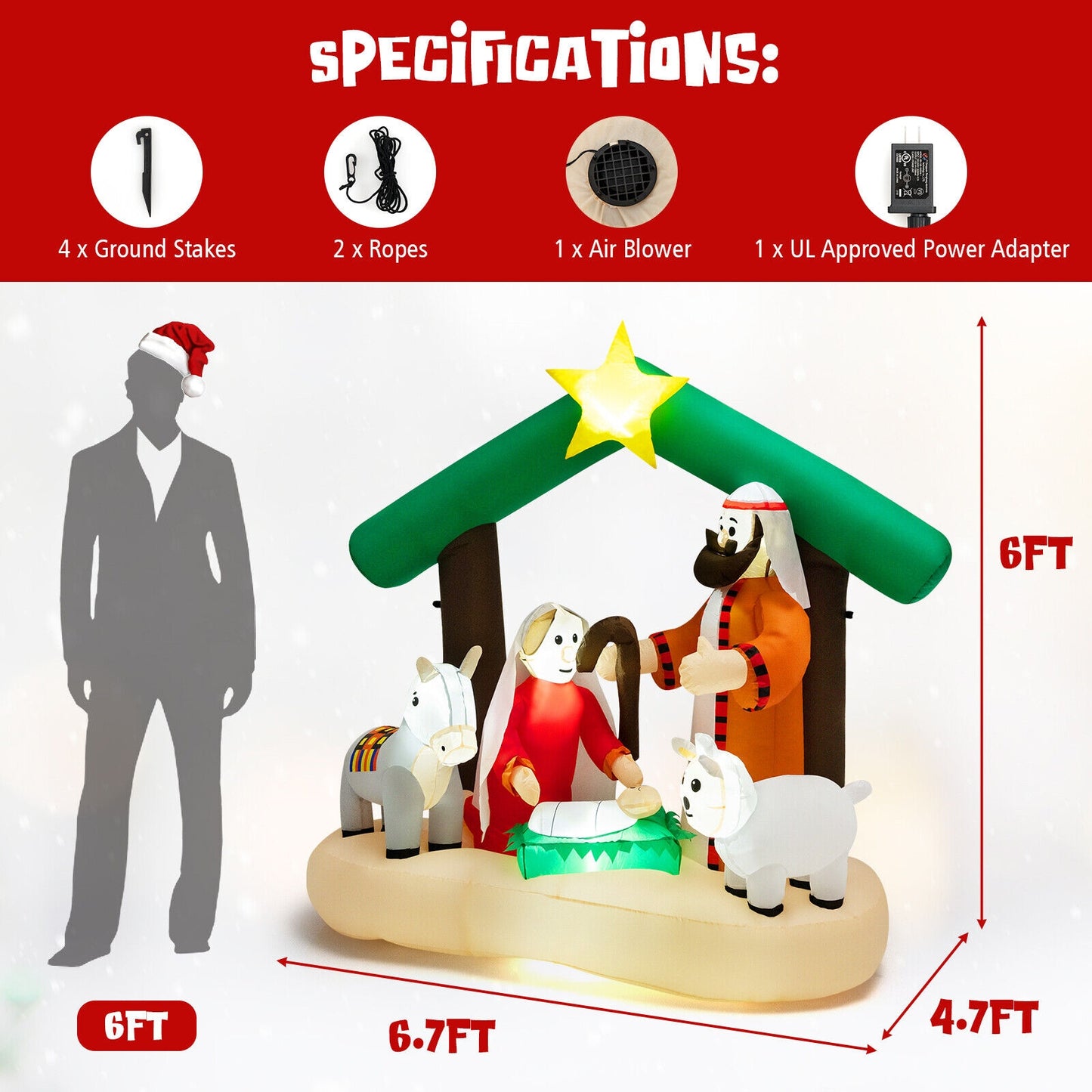 6.7 Feet Inflatable Nativity Scene, LED Lights, Multicolor Christmas Inflatables at Gallery Canada
