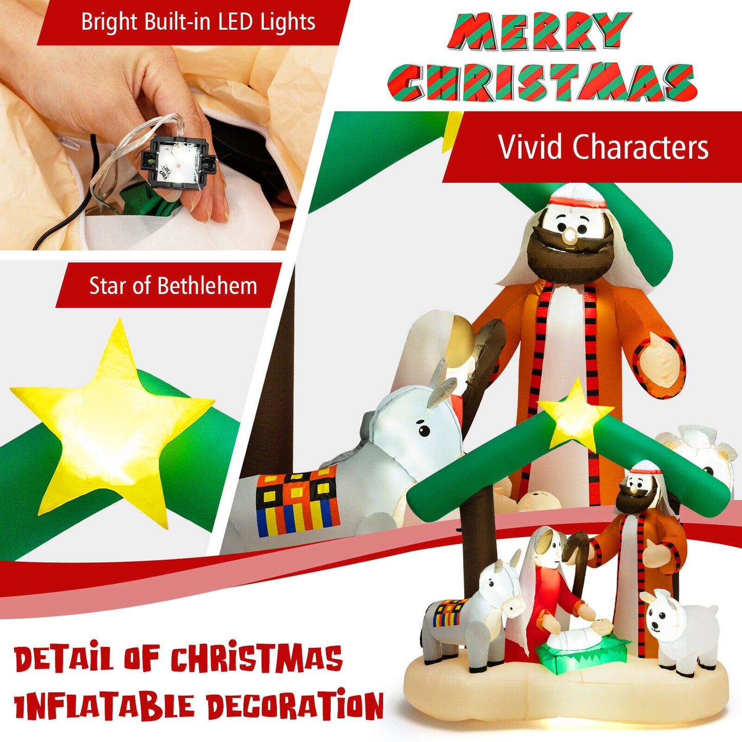 6.7 Feet Inflatable Nativity Scene, LED Lights, Multicolor Christmas Inflatables at Gallery Canada