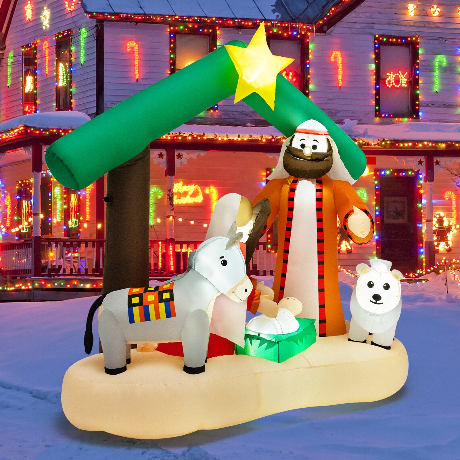 6.7 Feet Inflatable Nativity Scene, LED Lights, Multicolor Christmas Inflatables at Gallery Canada