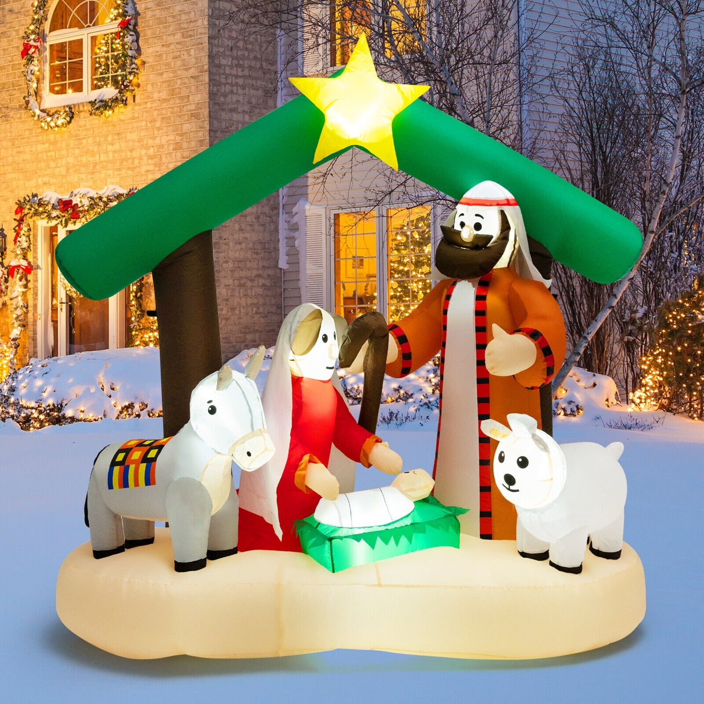 6.7 Feet Inflatable Nativity Scene, LED Lights, Multicolor Christmas Inflatables at Gallery Canada