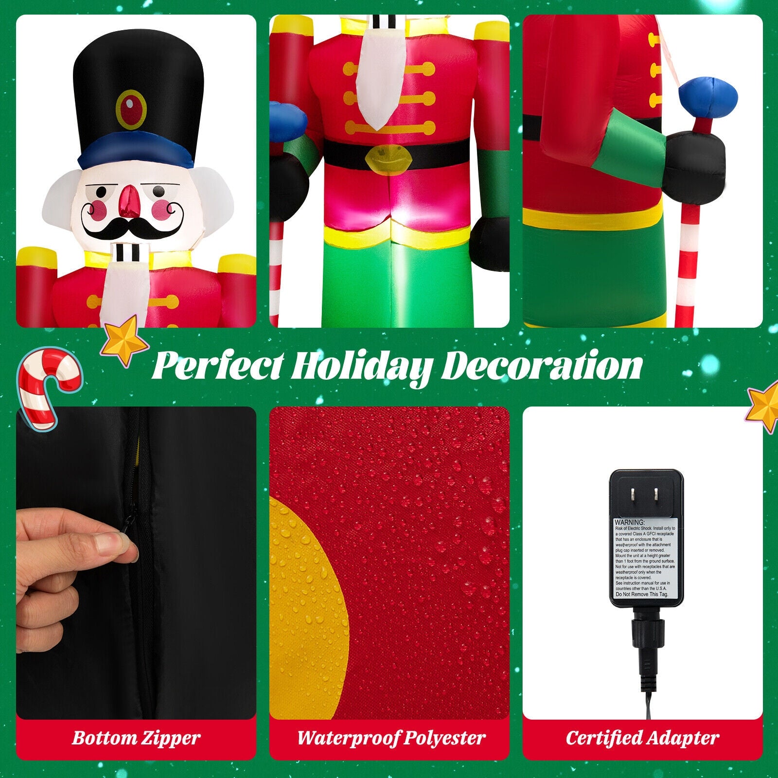 8 Feet Inflatable Nutcracker Soldier with 2 Built-in LED Lights, Multicolor Christmas Inflatables at Gallery Canada