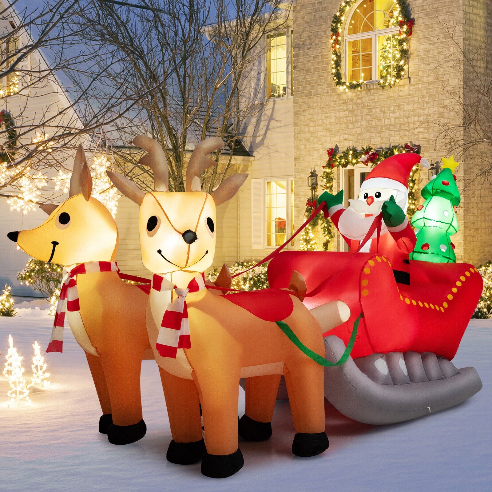 7.2 Feet Christmas Inflatable Santa Sled with LED Lights, Multicolor Christmas Inflatables at Gallery Canada