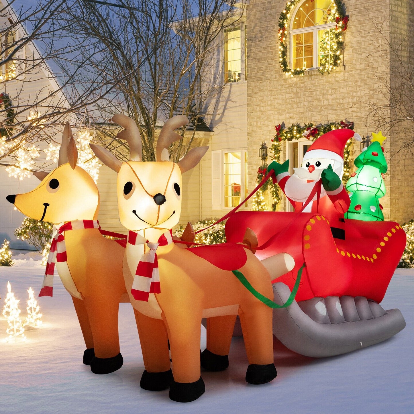 7.2 Feet Long Christmas Inflatable Santa Rides Sled with LED Lights, Multicolor - Gallery Canada