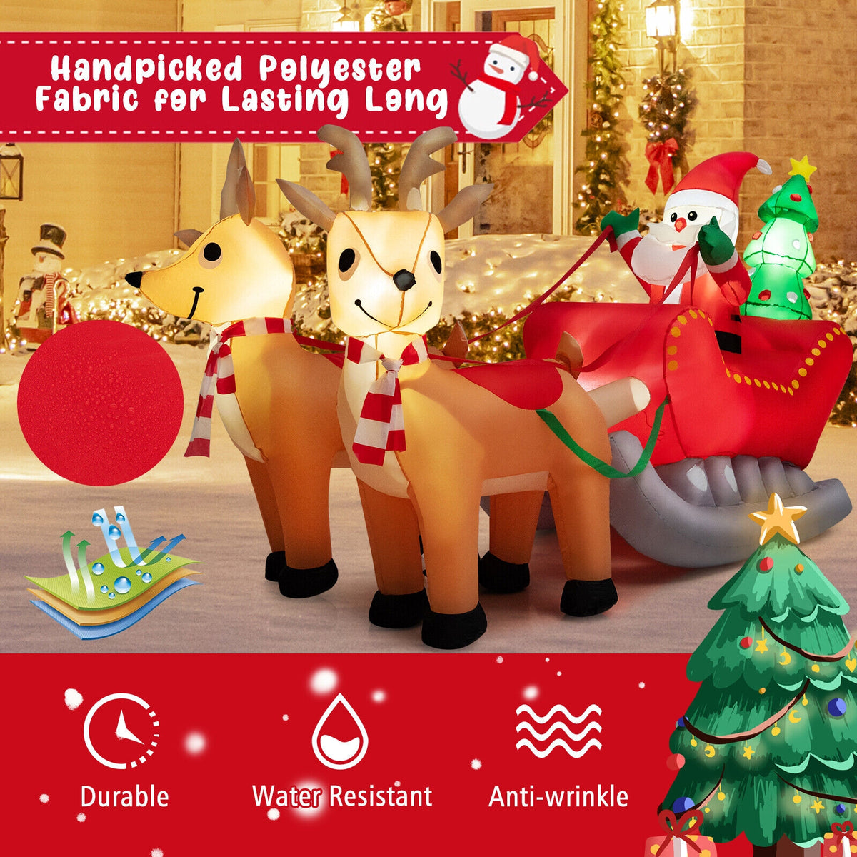 7.2 Feet Christmas Inflatable Santa Sled with LED Lights, Multicolor Christmas Inflatables at Gallery Canada