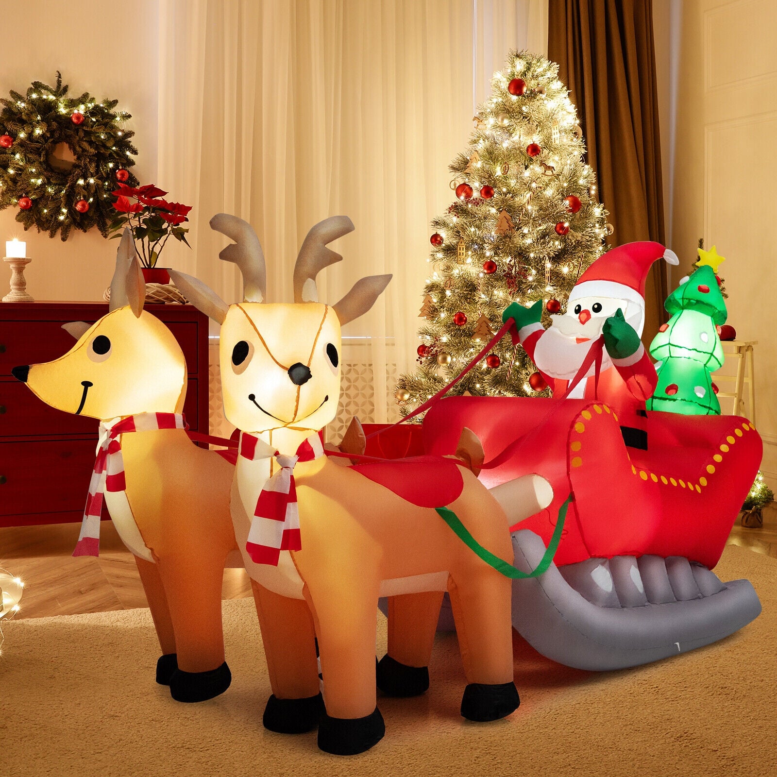 7.2 Feet Christmas Inflatable Santa Sled with LED Lights, Multicolor Christmas Inflatables at Gallery Canada