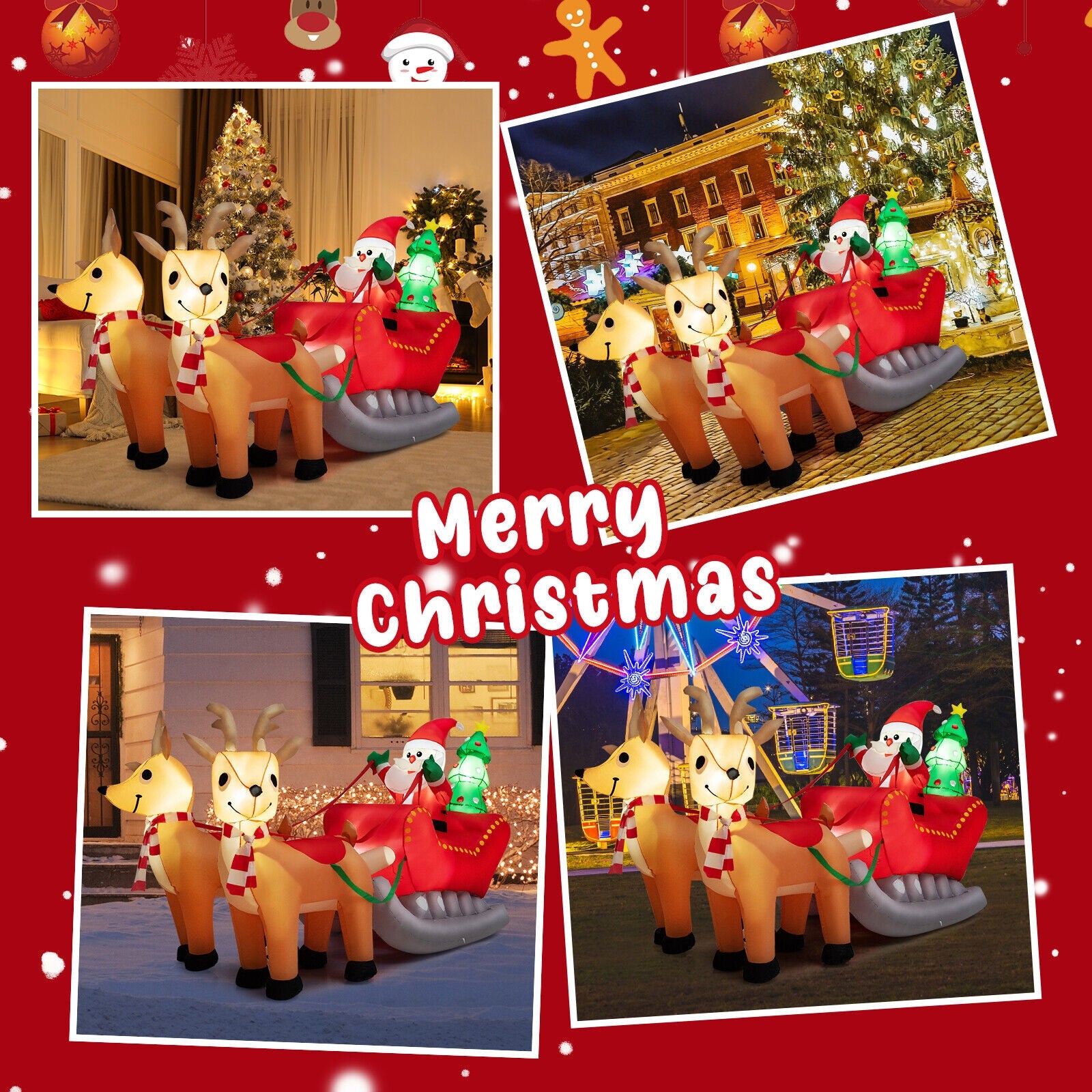 7.2 Feet Christmas Inflatable Santa Sled with LED Lights, Multicolor Christmas Inflatables at Gallery Canada