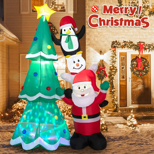 8.7 Feet Inflatable Christmas Tree with Santa Claus and Snowman and Penguin Blow-up, Multicolor - Gallery Canada
