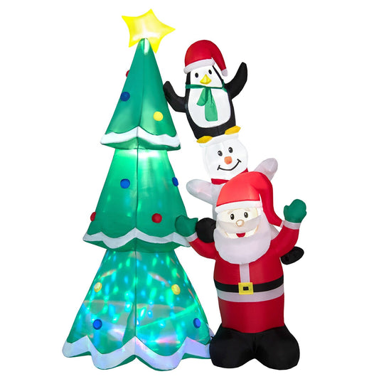 8.7 Feet Inflatable Christmas Tree with Santa Claus and Snowman and Penguin Blow-up, Multicolor