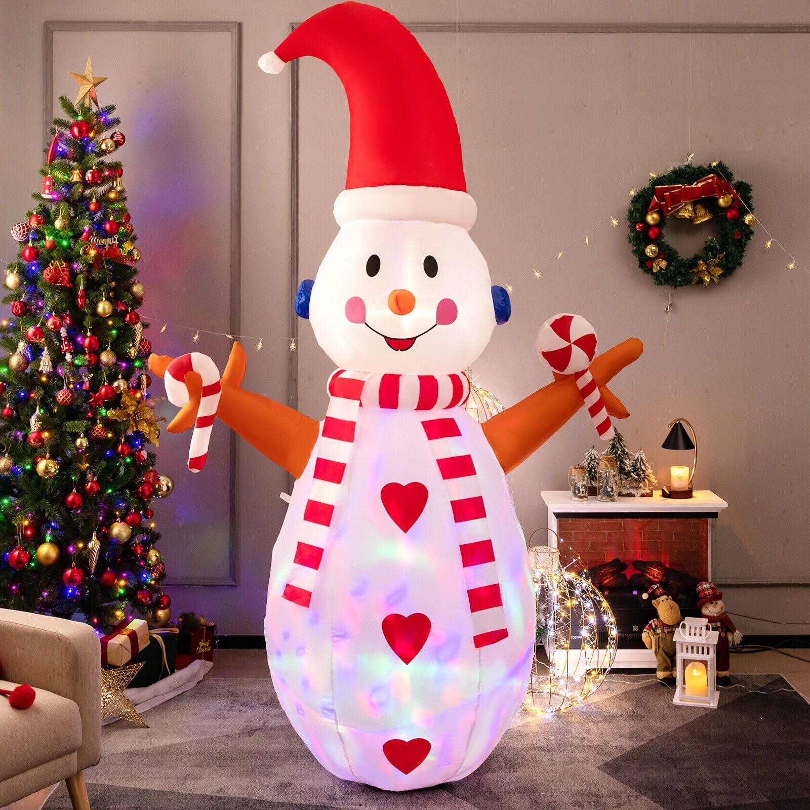 8 Feet Christmas Snowman Decoration Inflatable Xmas Decor, Multicolor - Gallery Canada