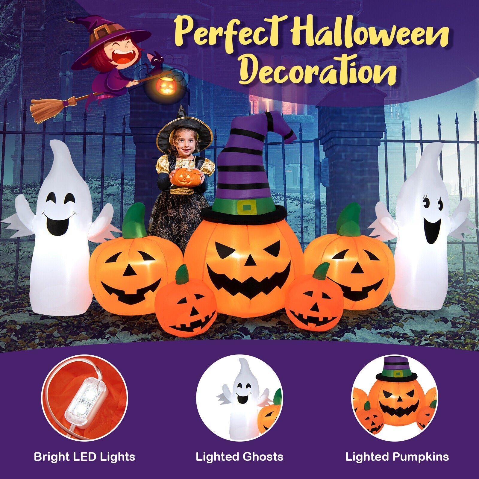 9 Feet Long Halloween Inflatable Pumpkins with 2 Ghosts, Multicolor Halloween at Gallery Canada