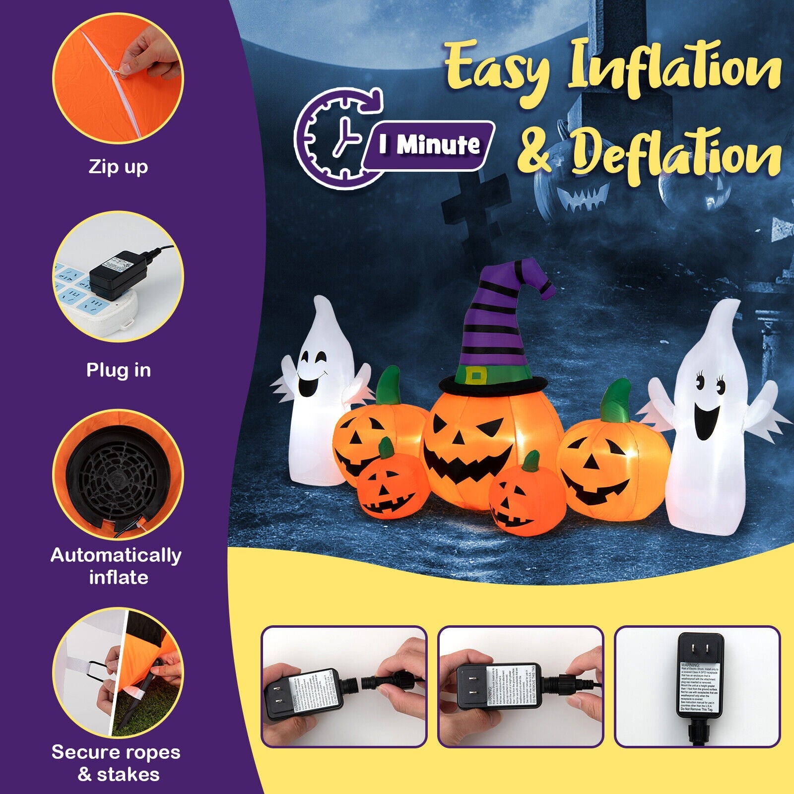 9 Feet Long Halloween Inflatable Pumpkins with 2 Ghosts, Multicolor Halloween at Gallery Canada