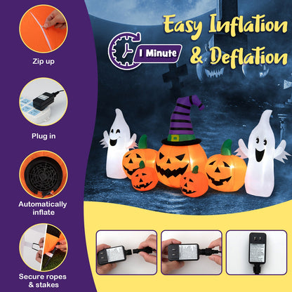9 Feet Long Halloween Inflatable Pumpkins with 2 Ghosts, Multicolor Halloween at Gallery Canada