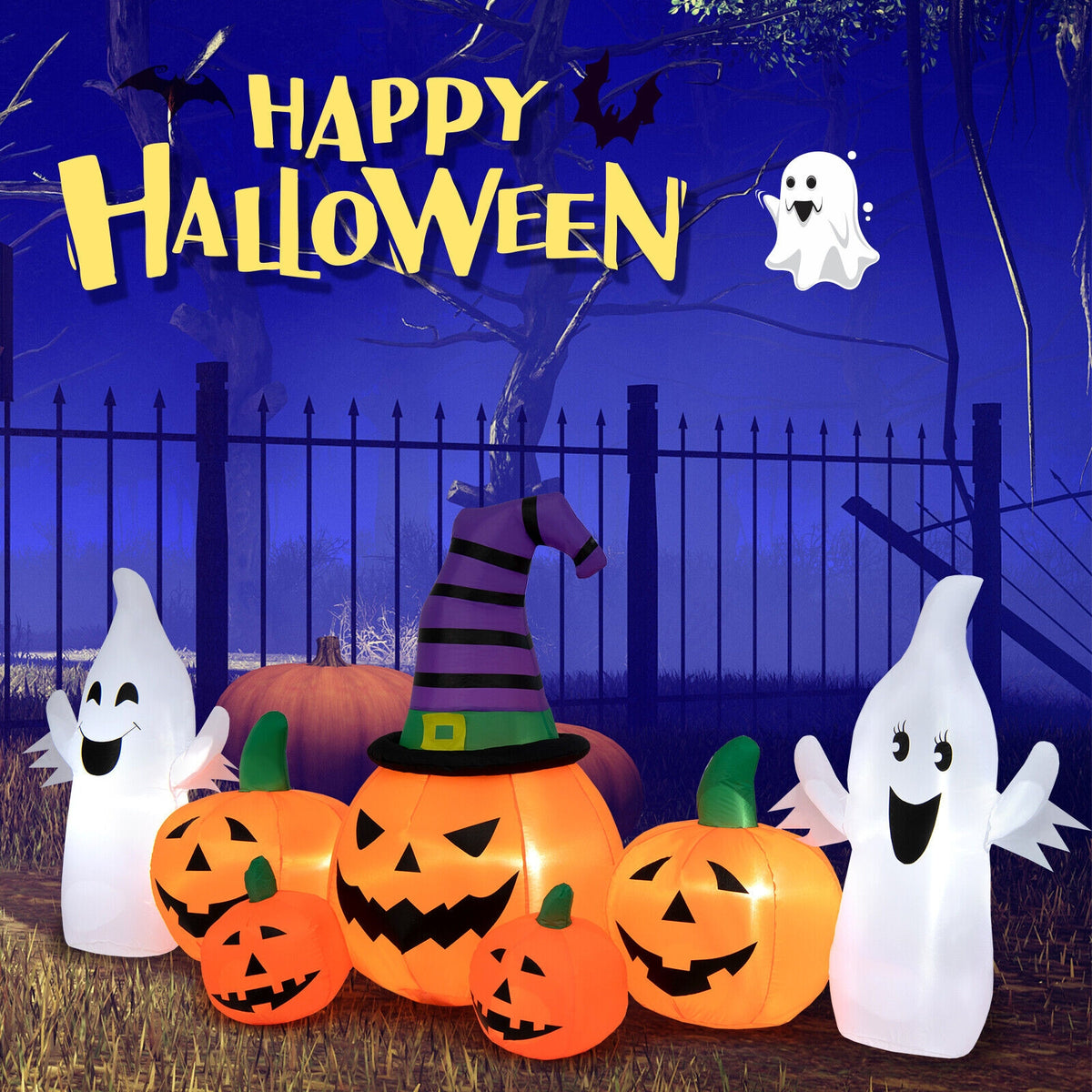 9 Feet Long Halloween Inflatable Pumpkins with 2 Ghosts, Multicolor Halloween at Gallery Canada