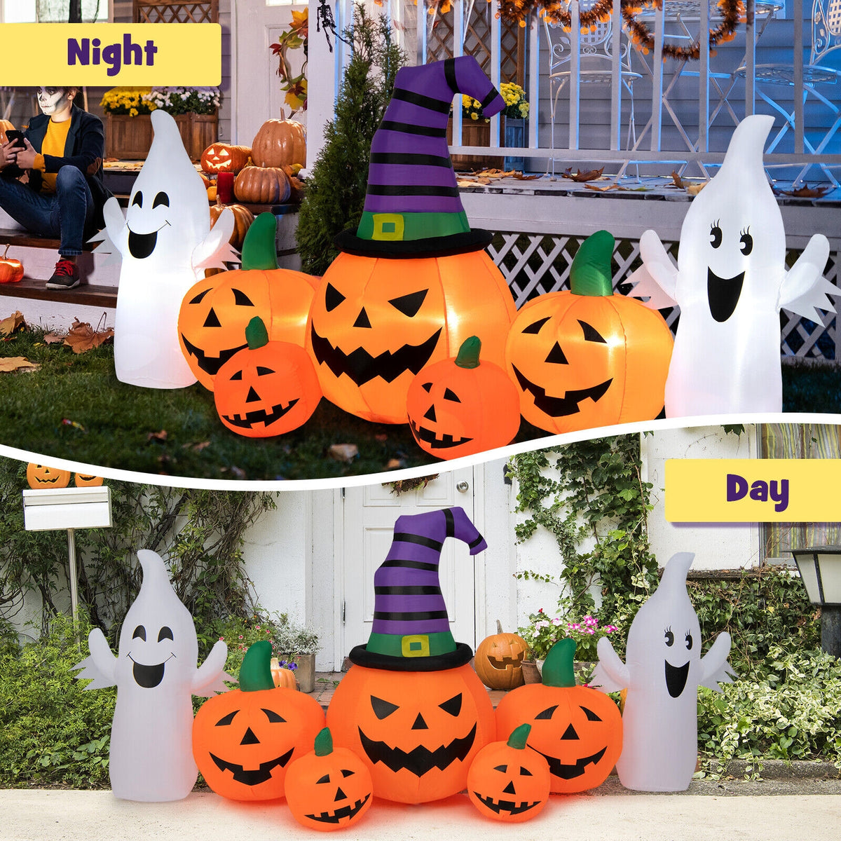 9 Feet Long Halloween Inflatable Pumpkins with 2 Ghosts, Multicolor Halloween at Gallery Canada