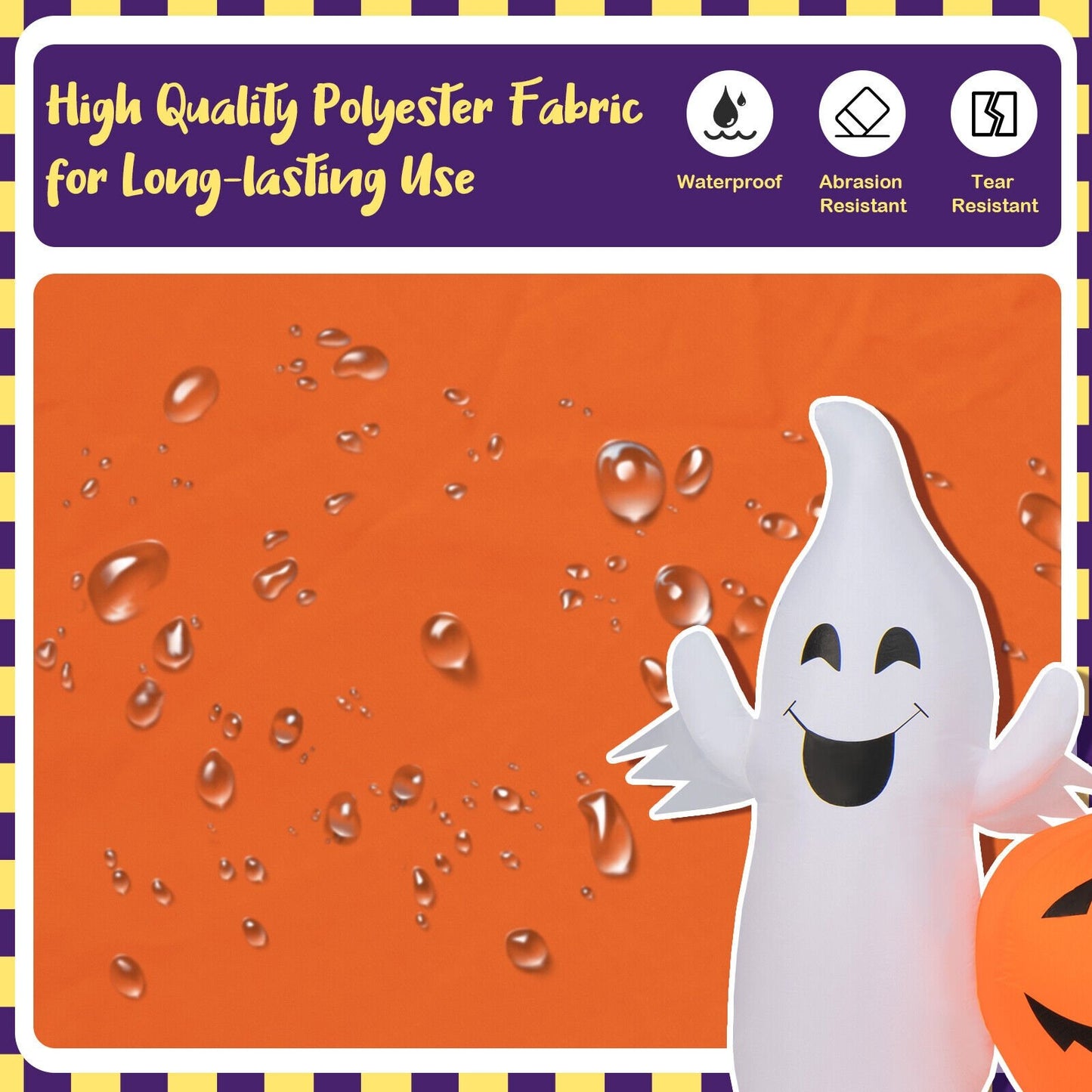 9 Feet Long Halloween Inflatable Pumpkins with 2 Ghosts, Multicolor