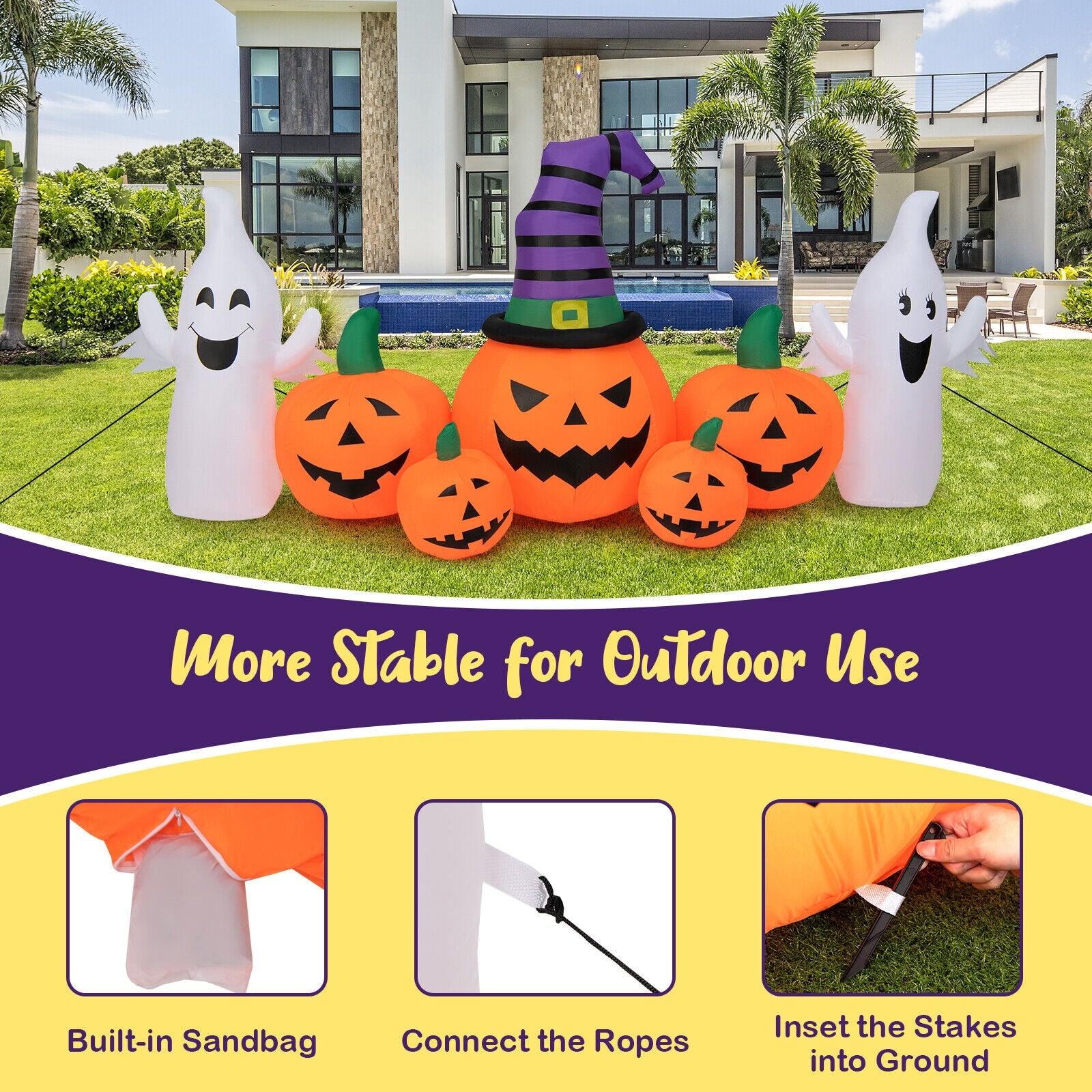 9 Feet Long Halloween Inflatable Pumpkins with 2 Ghosts, Multicolor Halloween at Gallery Canada
