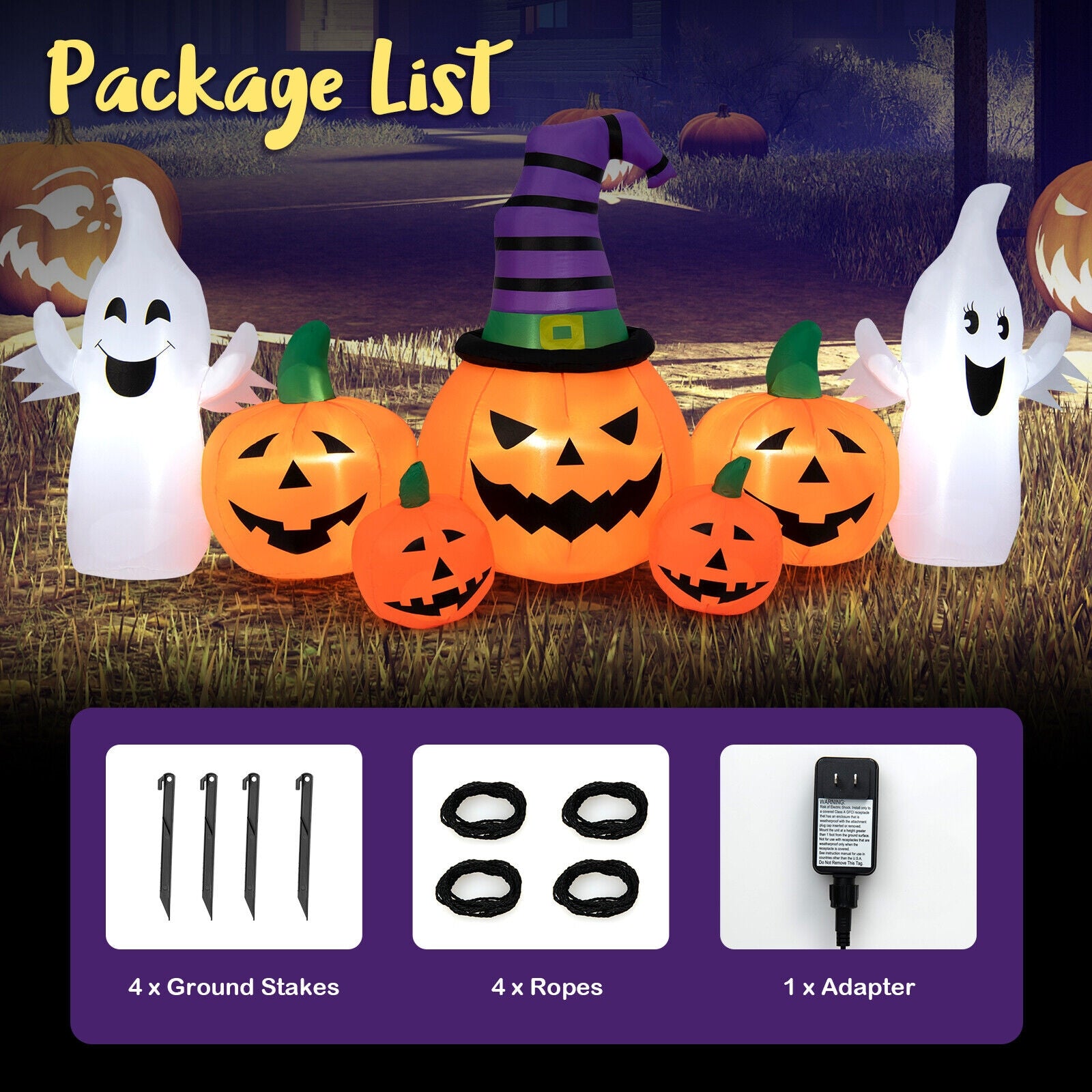 9 Feet Long Halloween Inflatable Pumpkins with 2 Ghosts, Multicolor Halloween at Gallery Canada