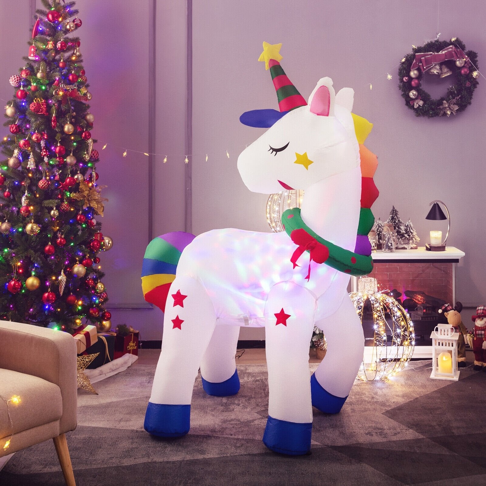 6 Feet Inflatable Unicorn Decoration with Rainbow, Multicolor - Gallery Canada