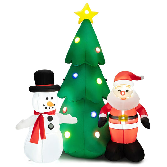 6 Feet Tall Lighted Inflatable Christmas Decoration with Santa Claus and Snowman, Multicolor
