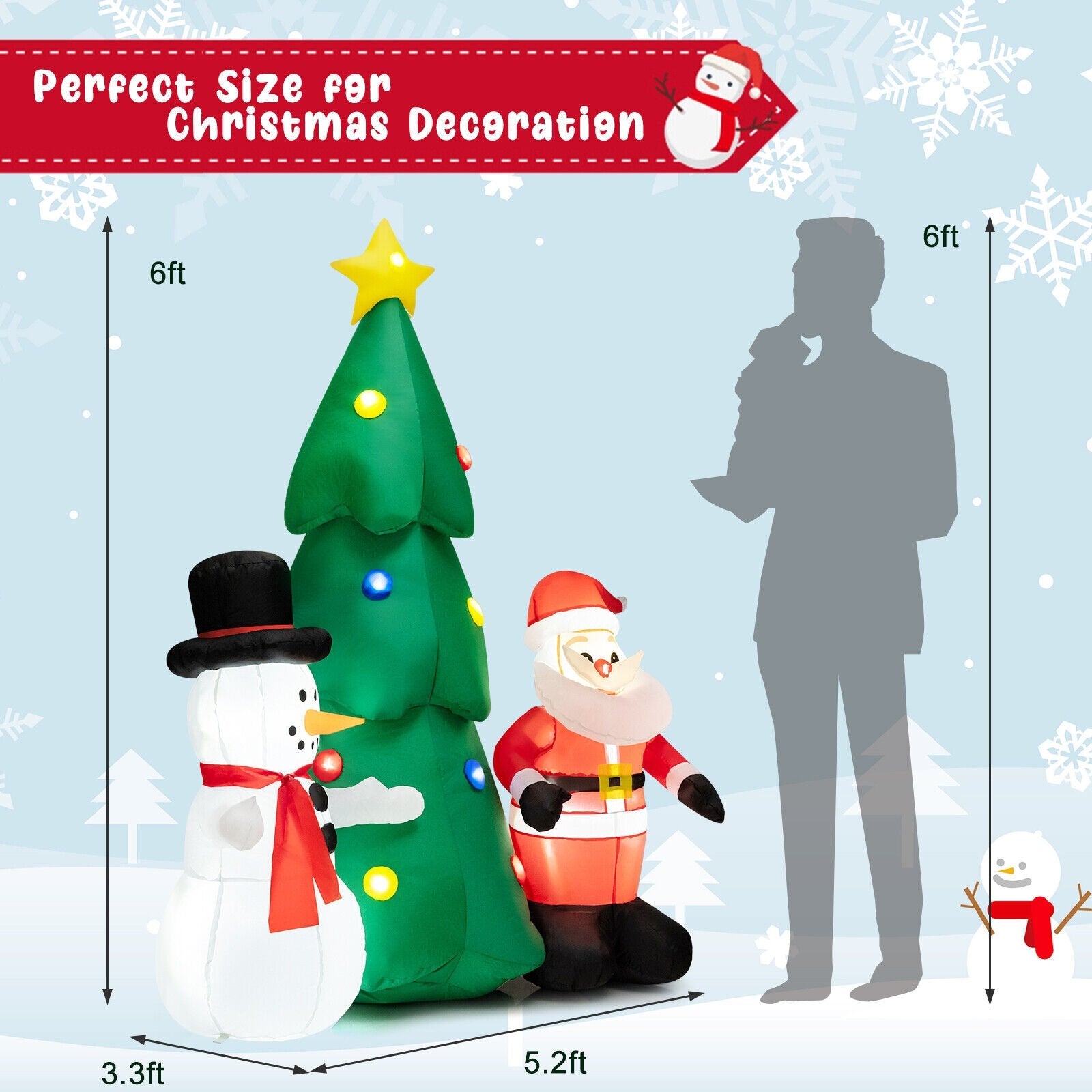 6 Feet Tall Lighted Inflatable Christmas Decoration with Santa Claus and Snowman, Multicolor - Gallery Canada